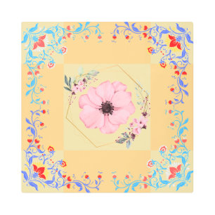 Floral Spring Graphic Design, Orange Background Metal Print