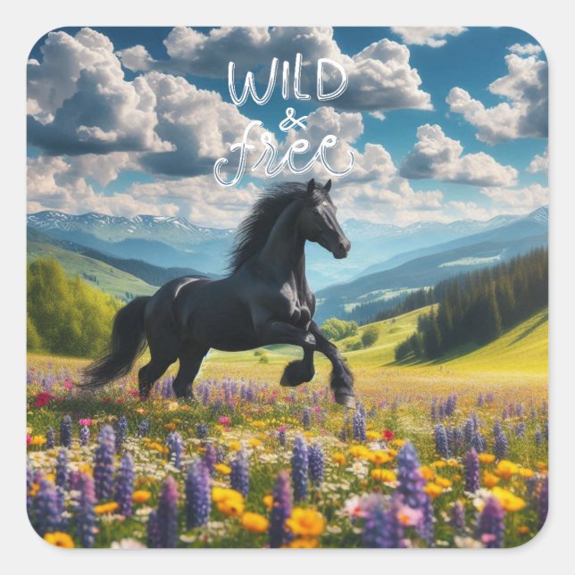 Floral/spring horse/stallion  square sticker (Front)