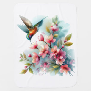 Floral/spring hummingbird artwork baby blanket