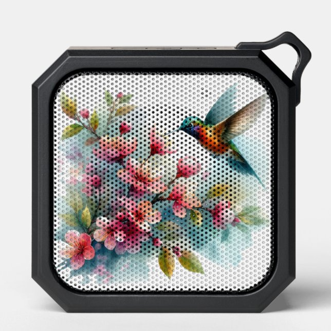 Floral/spring hummingbird artwork  bluetooth speaker (Front)