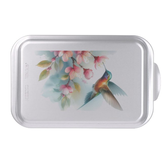 Floral/spring hummingbird artwork  cake pan (Front)