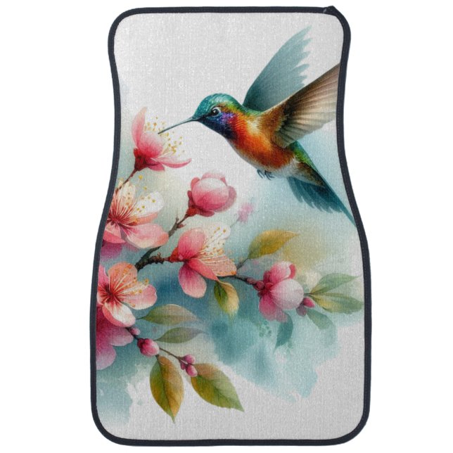 Floral/spring hummingbird artwork  car floor mat (Front)