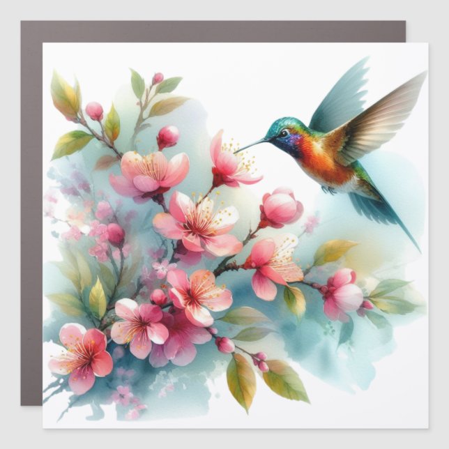 Floral/spring hummingbird artwork  car magnet (Front)