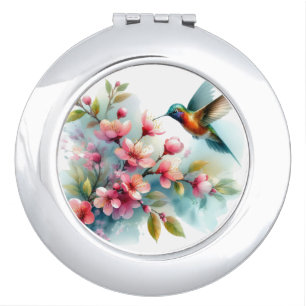 Floral/spring hummingbird artwork compact mirror