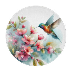 Floral/spring hummingbird artwork cutting board
