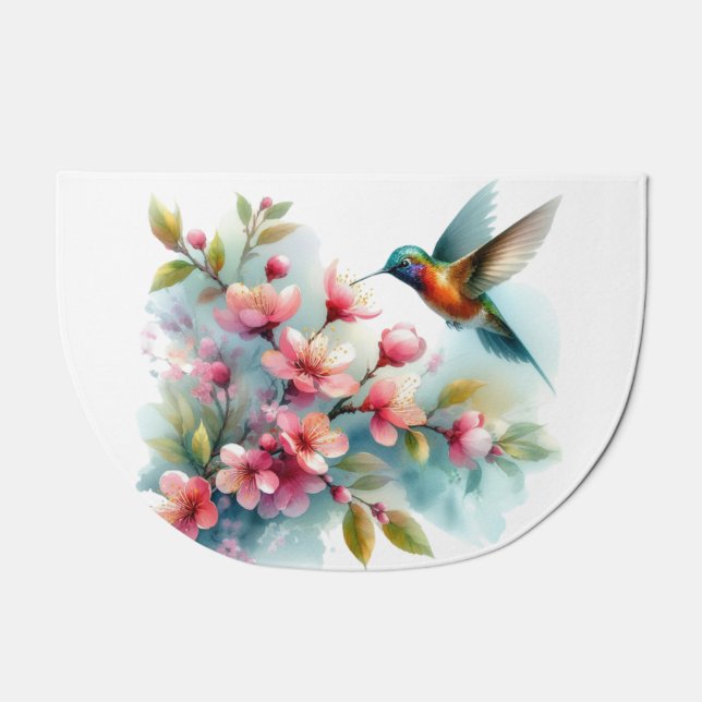 Floral/spring hummingbird artwork  doormat (Front)