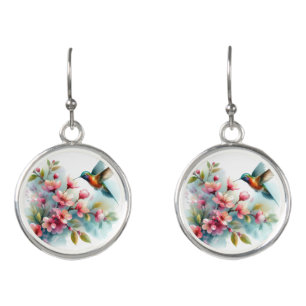 Floral/spring hummingbird artwork earrings