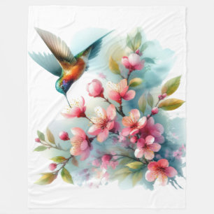 Floral/spring hummingbird artwork fleece blanket