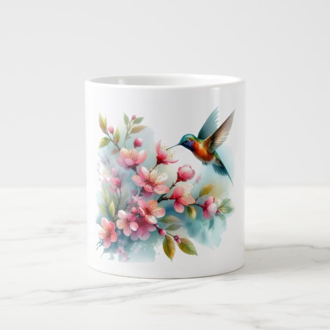 Floral/spring hummingbird artwork  giant coffee mug (Front)