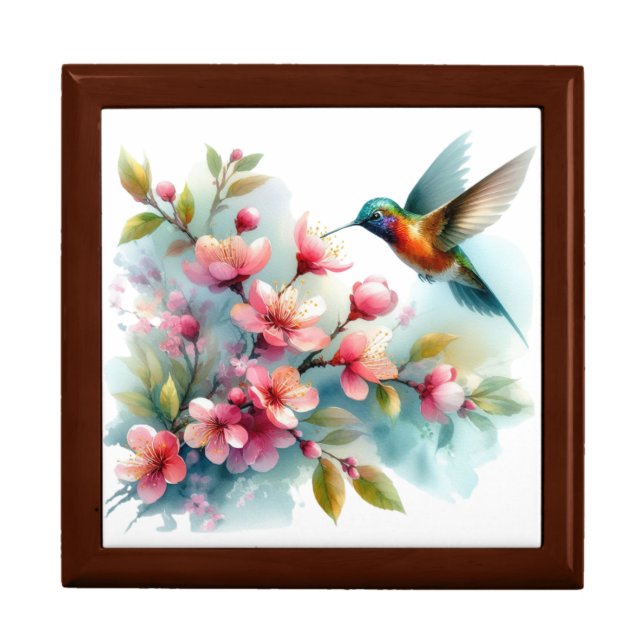 Floral/spring hummingbird artwork  gift box (Front)