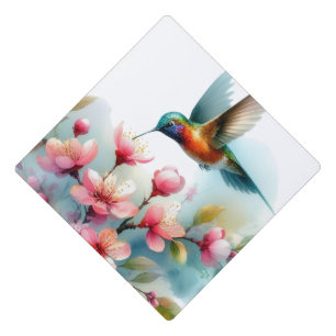 Floral/spring hummingbird artwork graduation cap topper