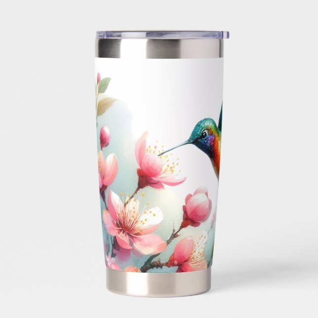 Floral/spring hummingbird artwork  insulated tumbler (Left)