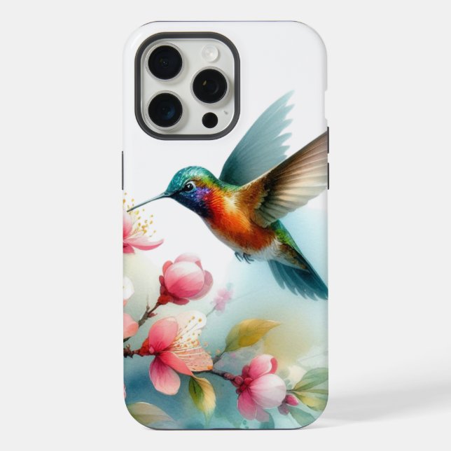 Floral/spring hummingbird artwork  iPhone case (Back)