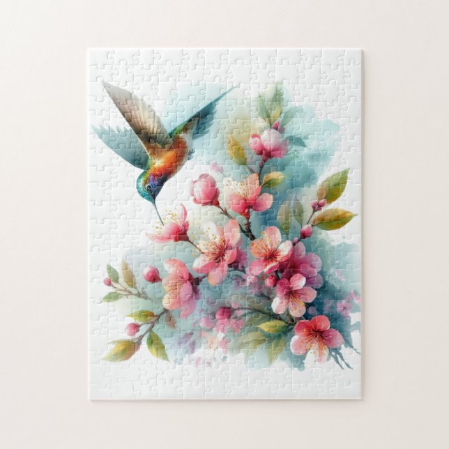 Floral/spring hummingbird artwork  jigsaw puzzle (Vertical)