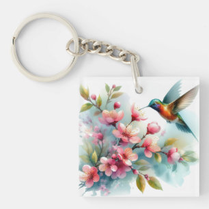 Floral/spring hummingbird artwork  keychain