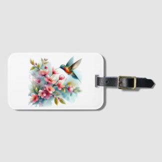 Floral/spring hummingbird artwork  luggage tag