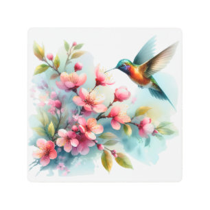 Floral/spring hummingbird artwork  metal print