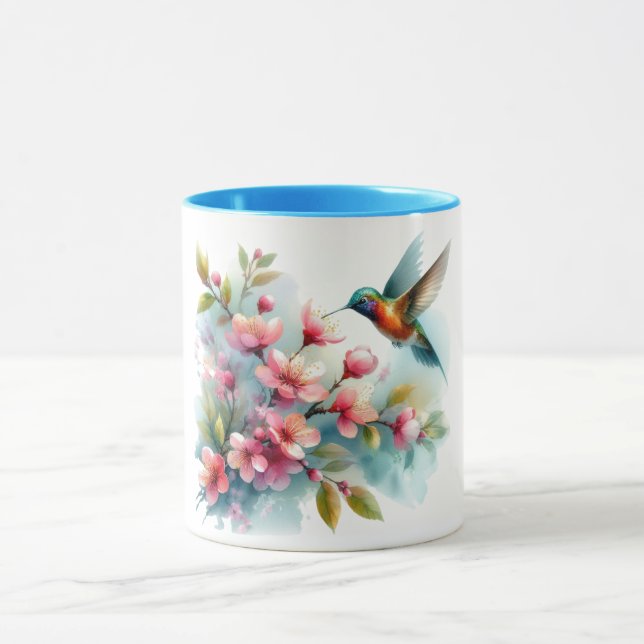 Floral/spring hummingbird artwork  mug (Center)