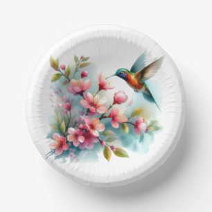 Floral/spring hummingbird artwork paper bowls