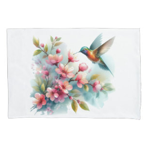 Floral/spring hummingbird artwork  pillow case
