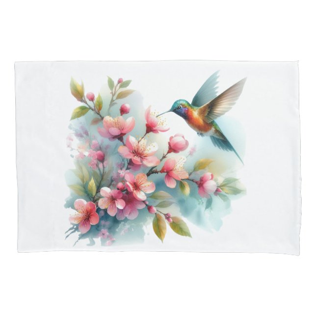Floral/spring hummingbird artwork  pillow case (Front)
