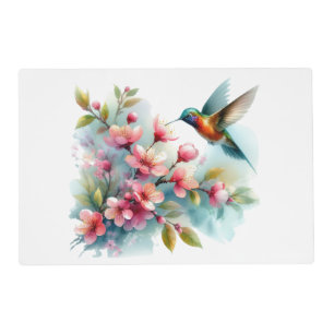 Floral/spring hummingbird artwork placemat