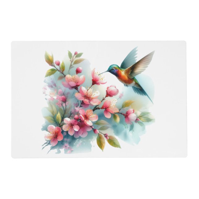 Floral/spring hummingbird artwork  placemat (Front)