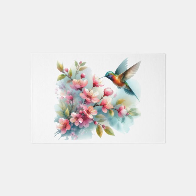 Floral/spring hummingbird artwork  rug (Front)