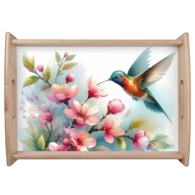 Floral/spring hummingbird artwork  serving tray (Front)