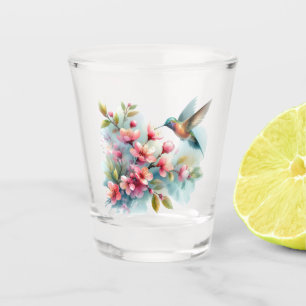 Floral/spring hummingbird artwork  shot glass