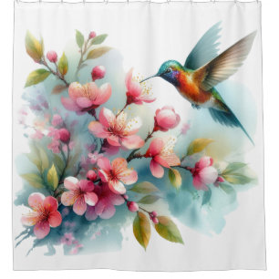 Floral/spring hummingbird artwork shower curtain