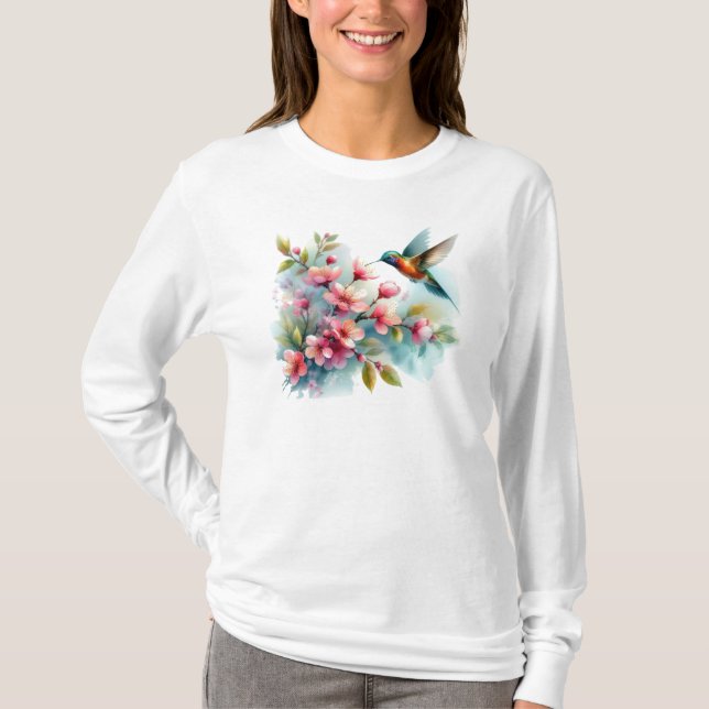 Floral/spring hummingbird artwork  T-Shirt (Front)