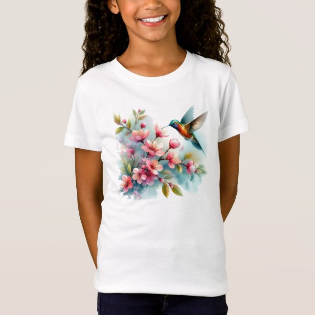 Floral/spring hummingbird artwork  T-Shirt (Front)