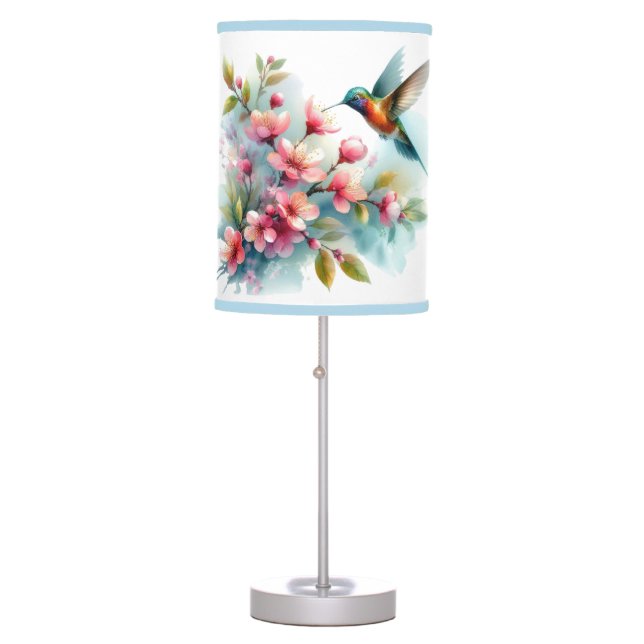 Floral/spring hummingbird artwork  table lamp (Front)