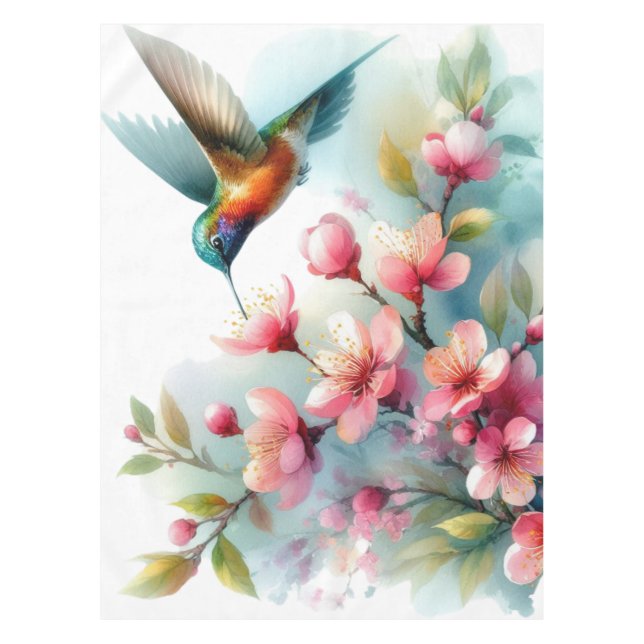 Floral/spring hummingbird artwork  tablecloth (Front)