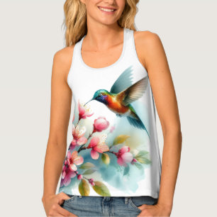 Floral/spring hummingbird artwork tank top