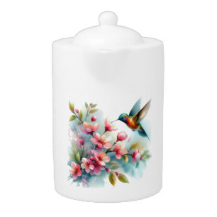 Floral/spring hummingbird artwork  teapot