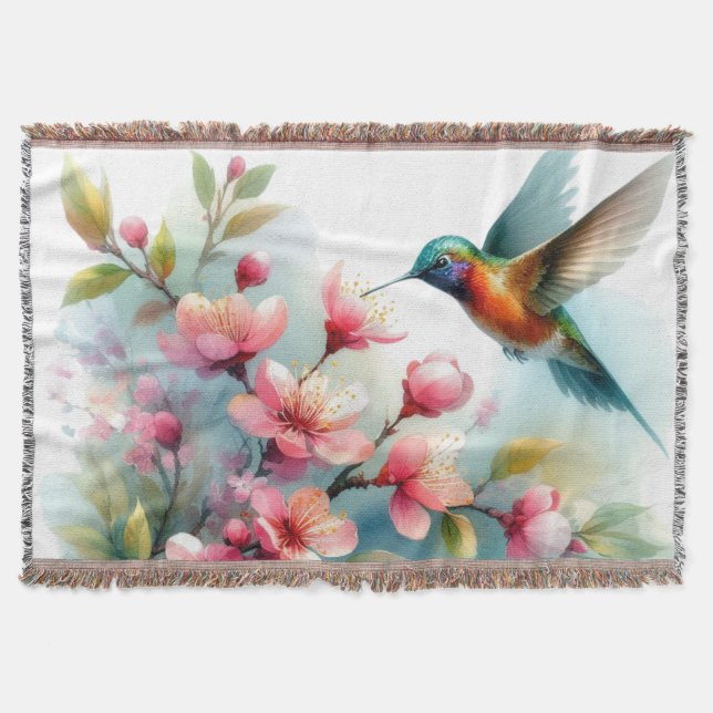 Floral/spring hummingbird artwork  throw blanket (Front)