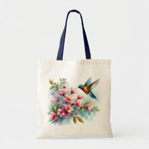 Floral/spring hummingbird artwork tote bag