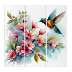 Floral/spring hummingbird artwork triptych
