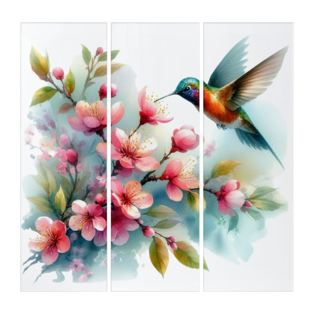 Floral/spring hummingbird artwork  triptych (Front)