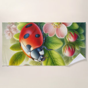 Floral/spring ladybug artwork beach towel
