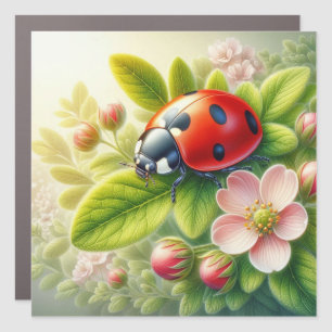 Floral/spring ladybug artwork  car magnet