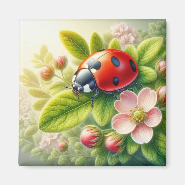 Floral/spring ladybug artwork  magnet (Front)