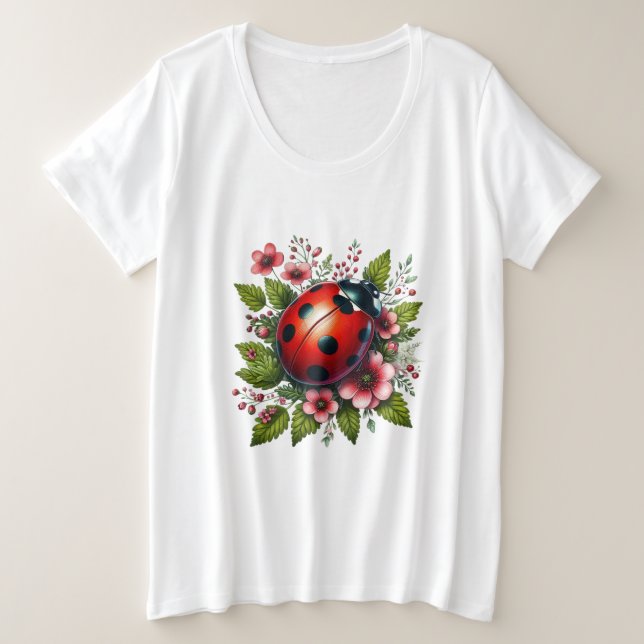 Floral/spring ladybug artwork  plus size T-Shirt (Design Front)