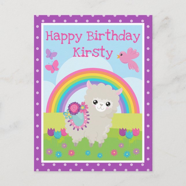 Floral Spring Llama & Rainbow Birthday  Postcard (Front)