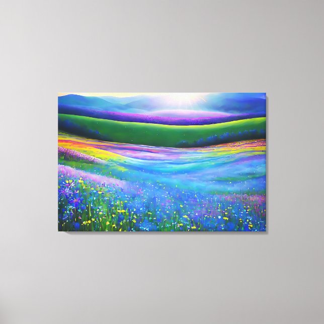 Floral Spring Meadow Mountain Valley Landscape Canvas Print (Front)
