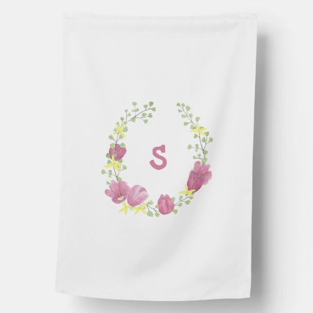 Floral Spring Monogram House Flag (Front)
