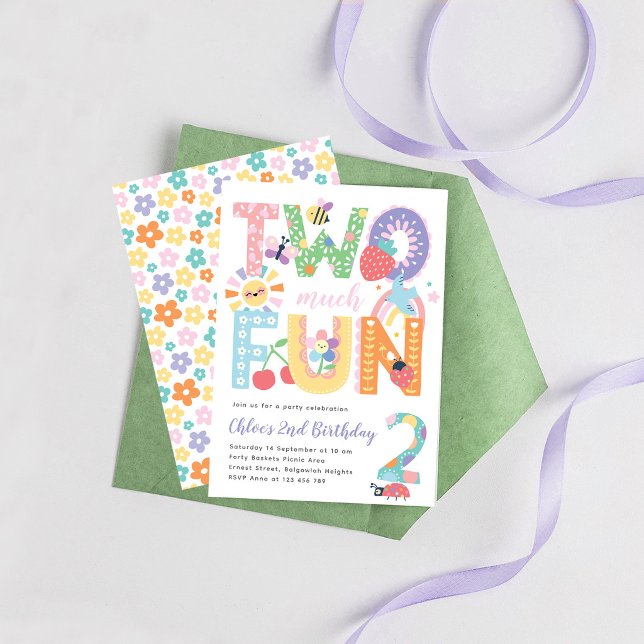 Floral Spring Pastel Second Birthday, Two much Fun Invitation (Creator Uploaded)