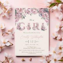Floral Spring Pink Peonies Boho Girl Baby Shower